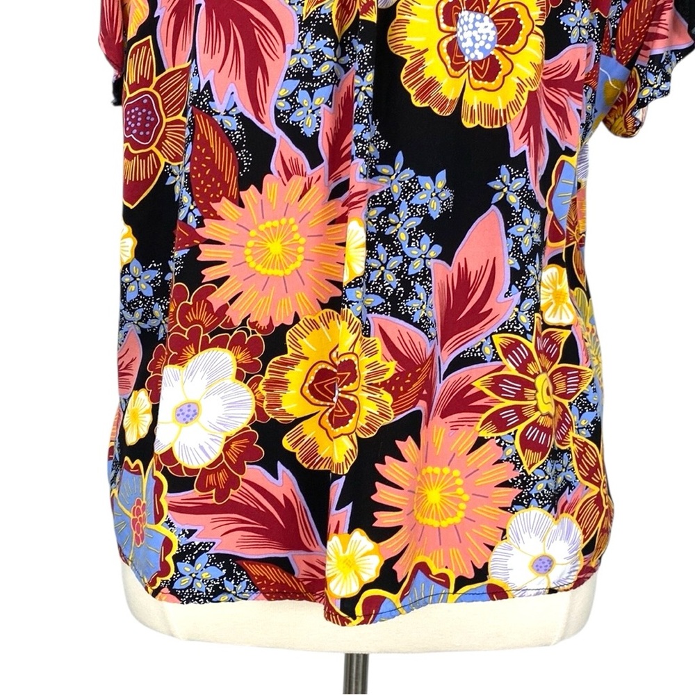 Rachel Rachel Roy Floral Hawaiian Tropical Print Flutter Sleeve V-Neck Blouse - Picture 12 of 16